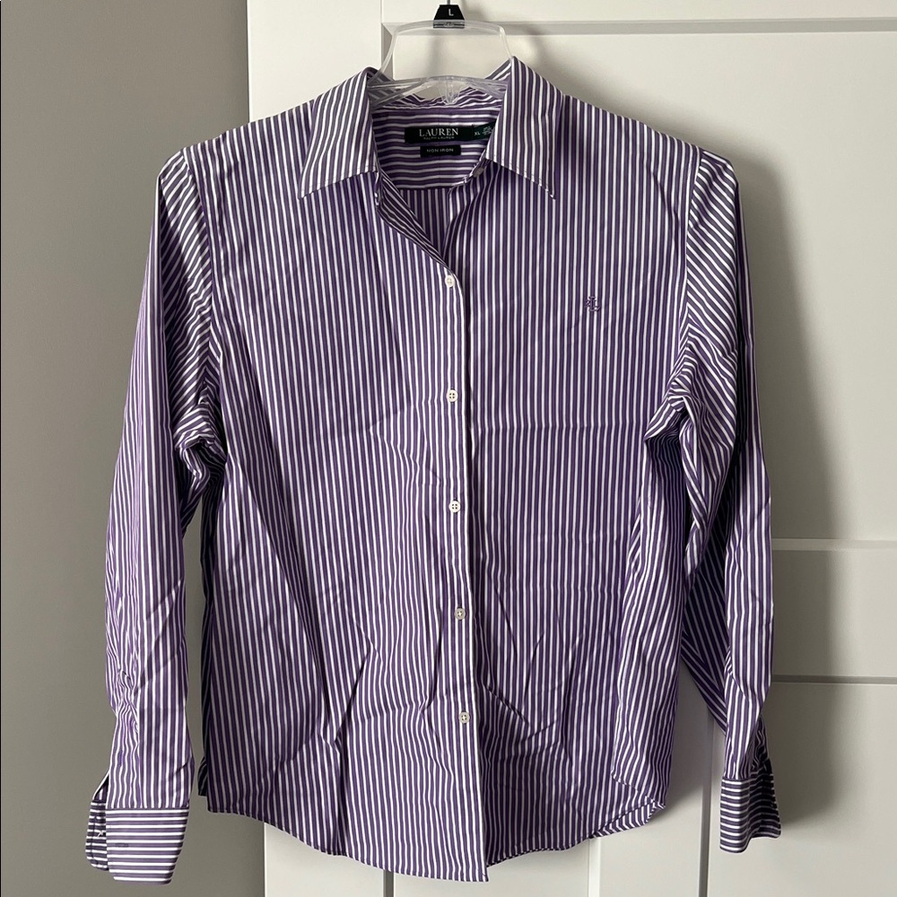 Lauren Ralph Lauren Womens Violet Striped Button-Down Shirt